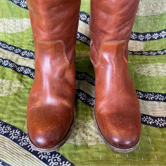 Frye Melissa Cognac Vintage Leather Riding Boots Size 6.5 - Picture 9 of 16